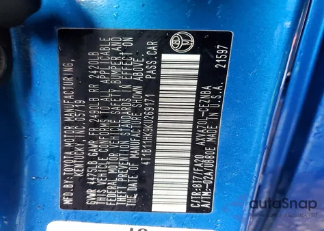 2019 Toyota Camry L from USA, damaged, VIN 4T1B11HK9KU269171